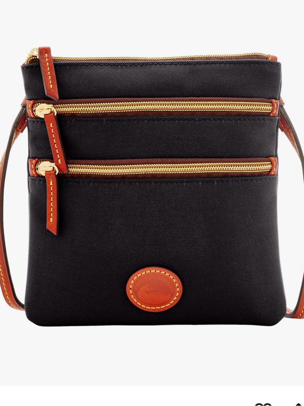 Dooney & Bourke Black Crossbody with Brown Trim and Gold Zippers Nylon  Material